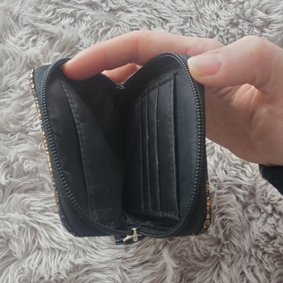 Metallic Copper Gold Shimmer Distress Black Zip Wallet - Picture 3 of 7